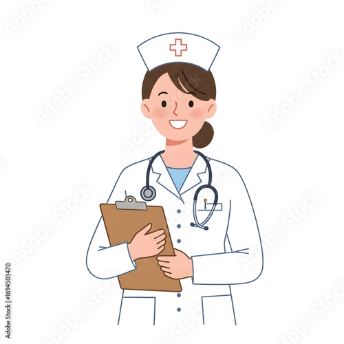 smiling cartoon nurse holding clipboard