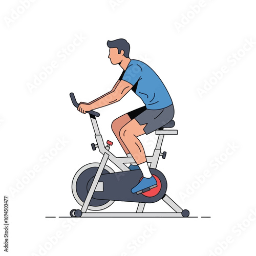 Man exercising on a stationary bike, indoor cycling workout.