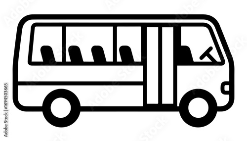 Black and white illustration of a bus icon in a minimalist style on a white isolated background. Vector graphics. EPS.