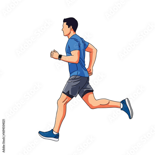 A man in blue athletic wear actively jogging, showcasing a healthy active lifestyle.