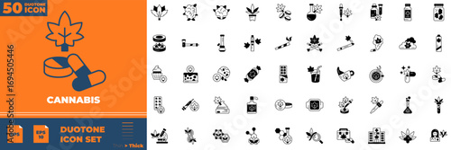 Cannabis Duotone Icon Set.
