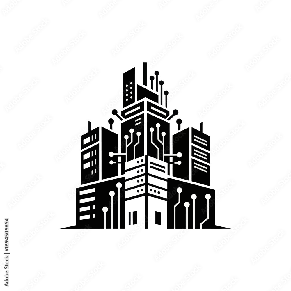 Obraz premium Futuristic Cityscape Technology Data Center Network.