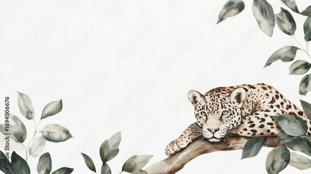 Obraz premium Watercolor nature illustration featuring a jaguar.