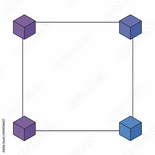 Four interconnected purple-blue cubes forming a square frame.