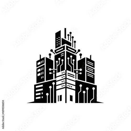 Futuristic Cityscape Technology Data Center Network.