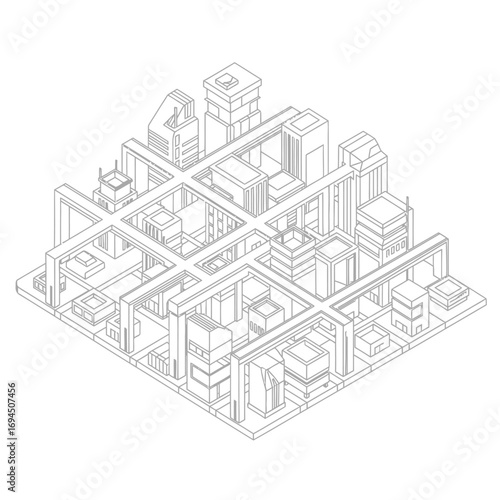 Isometric City Block Building Design.