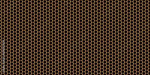 Abstract industrial background with a perforated metal grid texture and shiny silver holes. vector, black, hole, backgrounds, circle, textured, grill, grille. hexagonal geometric lines and golden cell