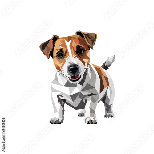 Playful dog with a happy expression in a colorful low-poly style design perfect for pet lovers and art enthusiasts