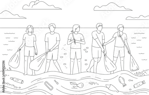 Volunteers cleaning up polluted waterways to protect marine life and the environment