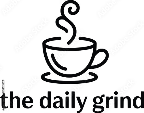 Simple line art logo for the daily grind coffee shop with steaming cup