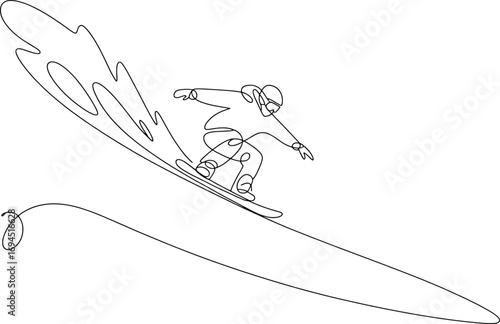 Dynamic snowboarder carving snow waves with energetic motion and extreme winter sport