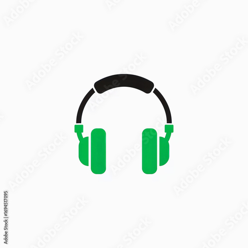 Minimalist green and black headphones icon for music, sound, and audio design