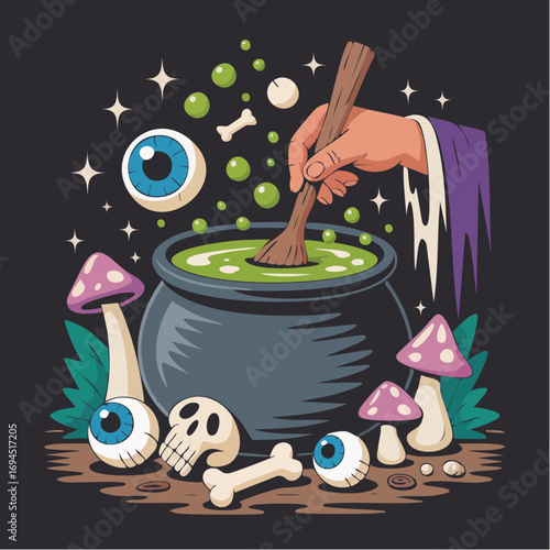 Witch's Potion: Vector Illustration of a Magical Cauldron
