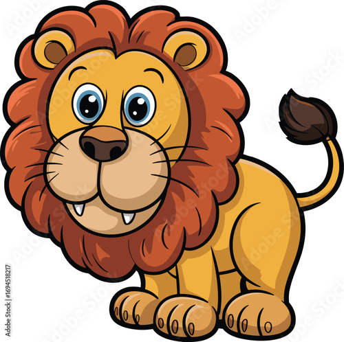 Cartoon lion illustration, cute jungle animal, vector wild cat, friendly safari character, children’s book mascot, isolated on white background