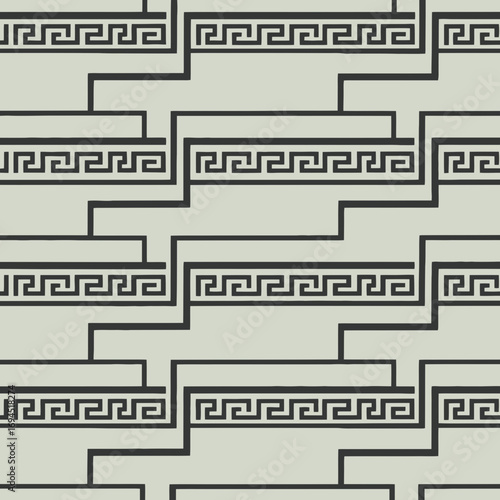 Geometric tessellation of stepped lines with classic Greek key meander ornament vector pattern