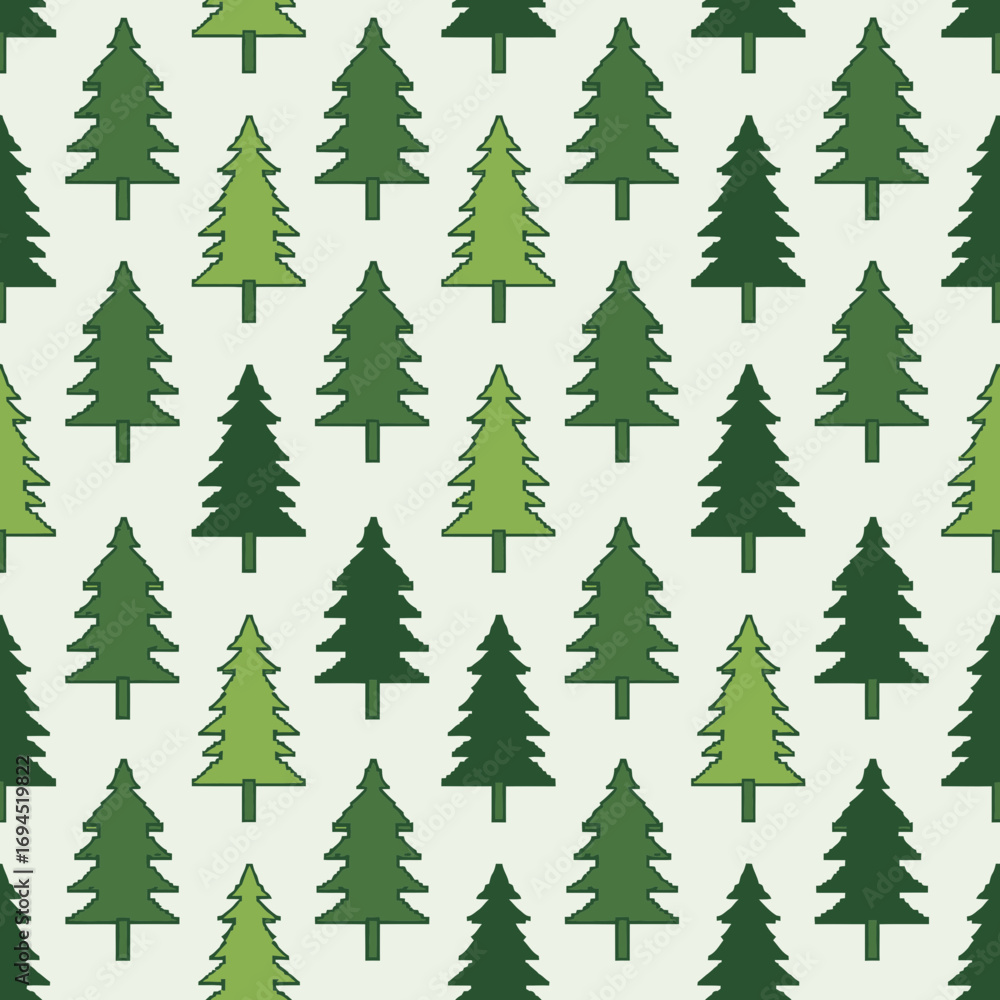 Fototapeta premium Repeating Pattern of Stylized Christmas Trees on a Light Background