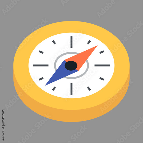 Vector illustration of a simple yellow compass for navigation and direction