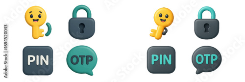 3D icons for security, authentication, and access control concepts