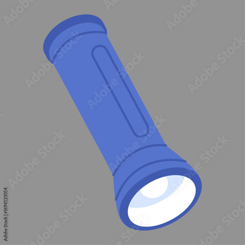 Illustration of a blue flashlight on a grey background, vector design