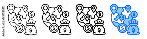 Financial Map Icon In Different Styles Set Collection