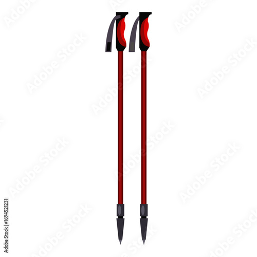 Isolated vector illustration of red trekking poles for outdoor hiking and adventure