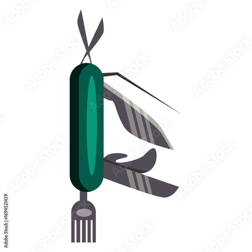 Versatile green multi-tool pocket knife with various open attachments