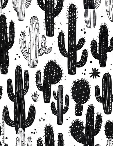Black and white cactus pattern