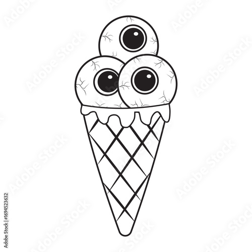 Terrible Halloween Ice Cream with eyes, black outline