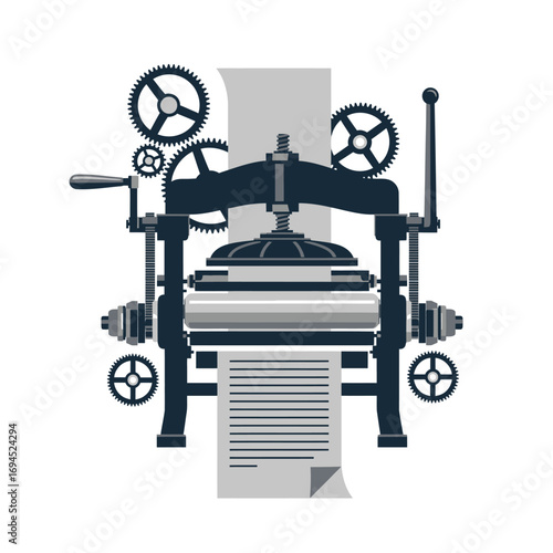 Antique printing press, logo design illustration
