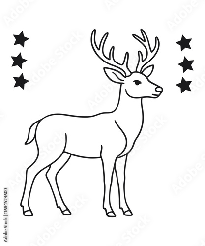 Vector illustration of dear isolated on white background. For kids coloring book.