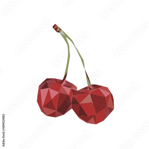 Cherries in a geometric style showcasing vibrant red hues and angular shapes perfect for modern decor