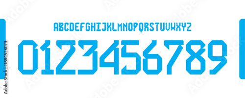Futuristic Blocky Alphabet and Number Font in Light Blue Color Set
