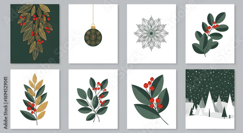Elegant winter holiday and botanical illustrations perfect for festive greetings and seasonal decor