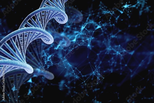 Human dna strand in blue scientific illustration