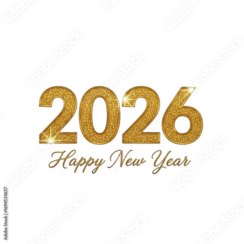 Golden 2026 and Happy New Year Script on Transparent Background Festive Design