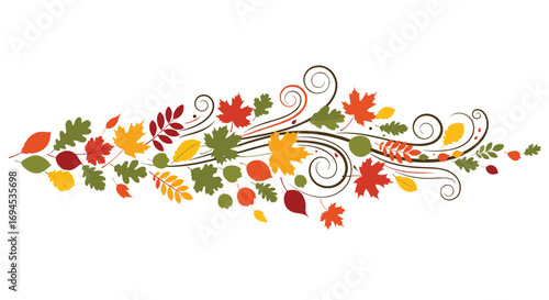 Decorative autumn swirl with falling leaves and gentle breezes