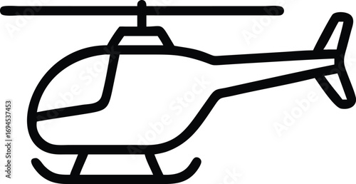 Helicopter Icon Vector Illustration Black Outline Isolated on Transparent Background
