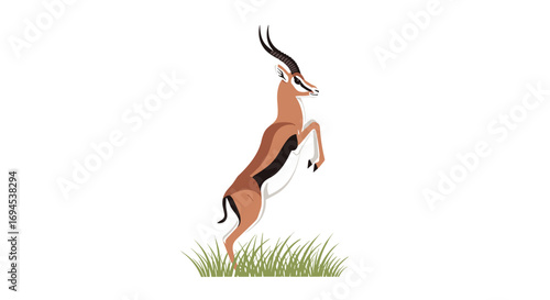 Graceful gazelle leaping through sunlit savanna grasslands under blue skies