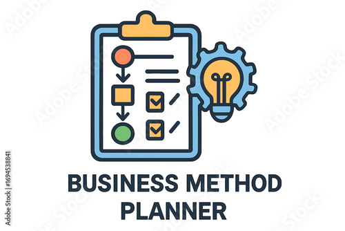 Business method planner with checklist and light bulb illustration