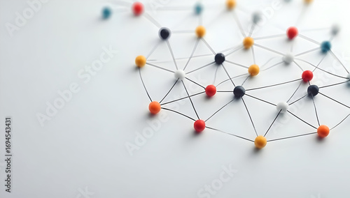Abstract representation of a network with colorful dots and lines, symbolizing connectivity and data flow in modern technology.