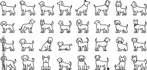 Dog Breeds Outline Icon Collection – 40 Linear Vector Canine Symbols