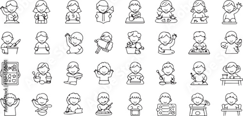 Early Childhood Education Thin Line Icon Set – 40 Vector Pictograms for Kindergarten