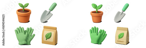 Essential gardening tools and a young plant sprout ready for spring planting, symbolizing growth and the start of a new season in the garden