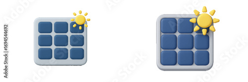 Contemporary solar panel array generating clean electricity with a vibrant sun symbol for sustainable power