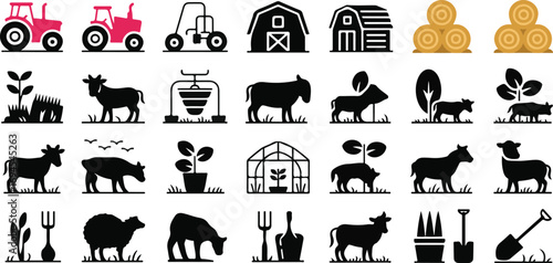 Farm Life Glyph Icons – 40 Black Solid Agriculture & Cultivation Pictograms