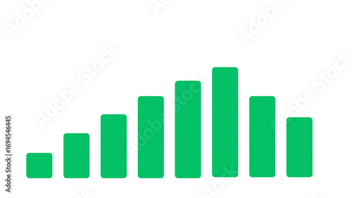 Green bar graph shows upward trend and growth transparent background