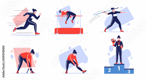 Flat vector athletic sports competition and training scenes