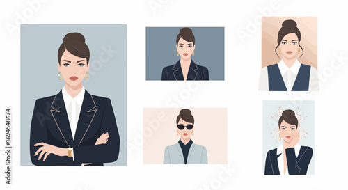 Flat illustration business woman elegant confident professional portrait