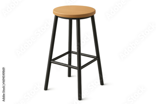 Modern wooden stool isolated on a transparent background, furniture design