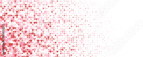Scattered red hearts horizontal background. Passion love gradient pattern, sex shop background, adults texture, romantic backdrop for invitation, fabric, textile, flyer, brochure. Vector Illustration